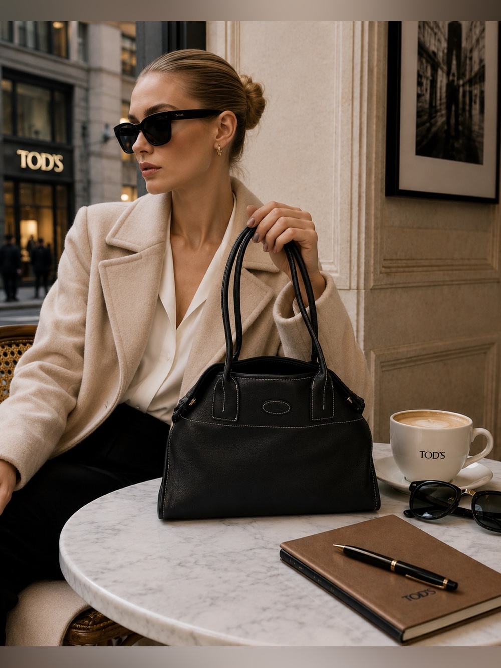 Tod's Girelli Black Leather Double-Handle Medium Tote